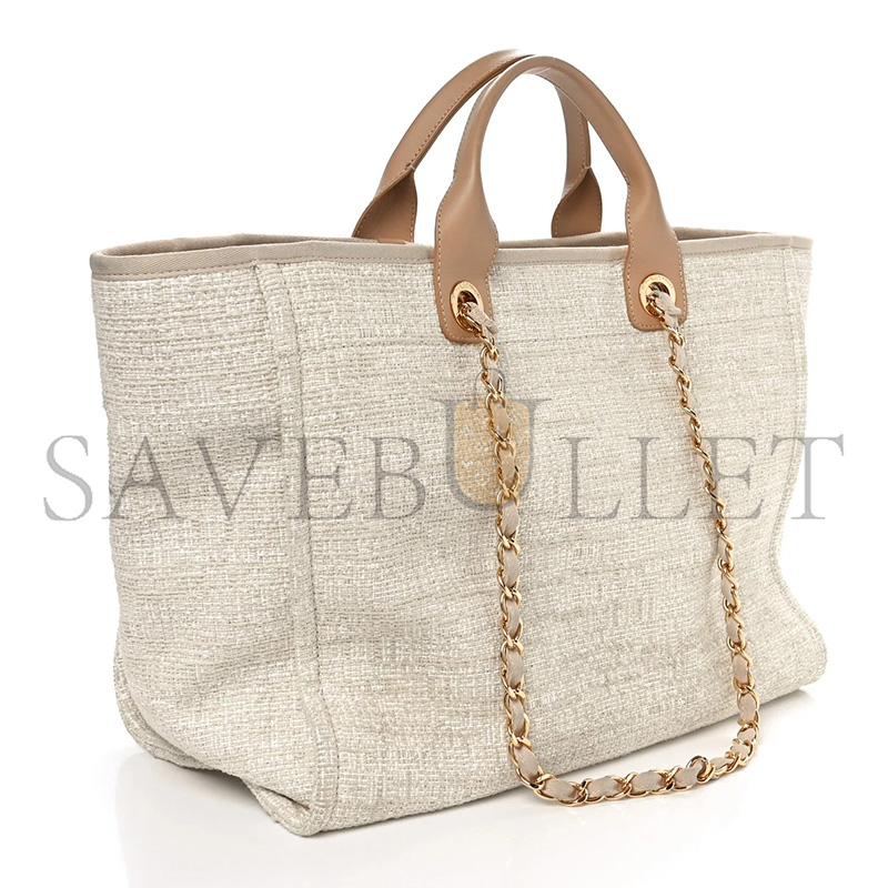Ch**el CANVAS MEDIUM DEAUVILLE TOTE LIGHT BEIGE (39*30*22cm)